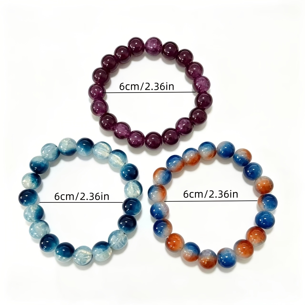 Gradient Crackle Beaded Bracelet Set of 3, Everyday Accessory